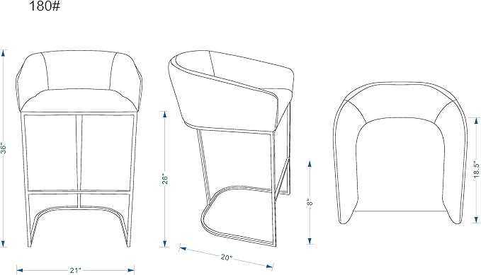 Manhattan Comfort Louvre 26 Inch Mid Century Modern Counter Height Bar Stools - Elegant Faux Leather Padded Seat, Stainless Steel Base with Footrest, Fully Assembled Barstools, Set of 2, Cream