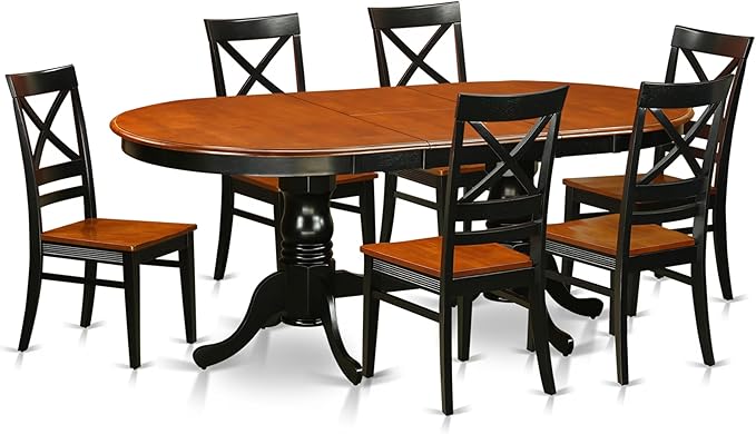 East West Furniture PLQU7-BCH-W 7 Piece Dining Set Consist of an Oval Dining Room Table with Butterfly Leaf and 6 Kitchen Chairs, 42x78 Inch, Black & Cherry