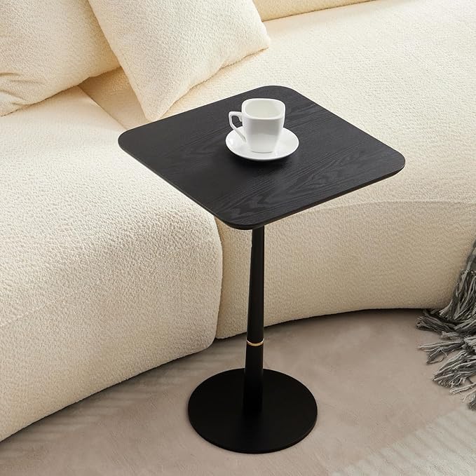 Small Side Table for Small Spaces Living Room, Tall End Side Table for Sofa Couch, Square Drink Coffee Tables, Modern Martini Cocktail Beverage Pedestal Stand for Bedroom, Black