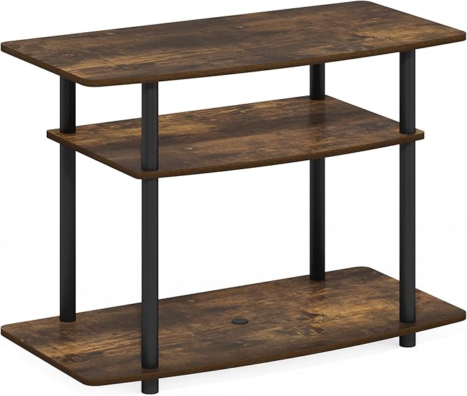 Furinno Turn-N-Tube No Tools 3-Tier TV Stands, Amber Pine/Black