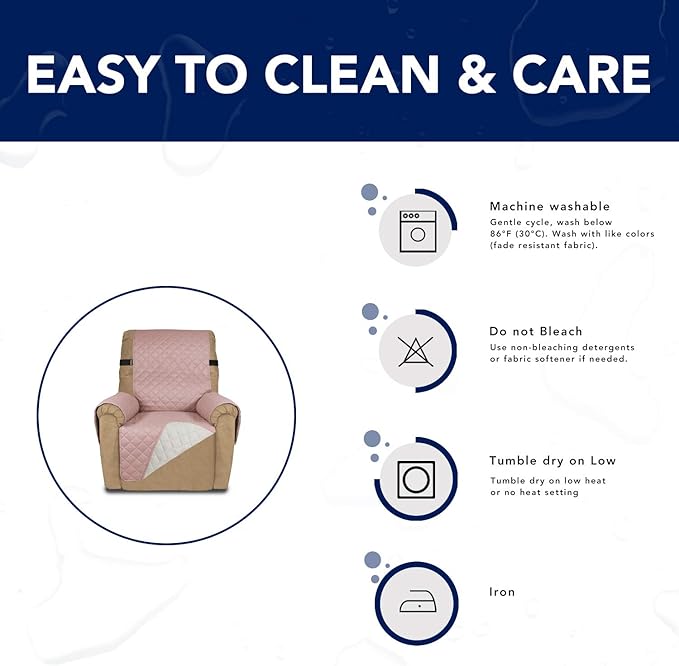 PureFit Reversible Sofa Cover Water Resistant Recliner Couch Cover, Machine Washable Furniture Cover with Adjustable Strap for Dogs, Pets (Recliner, Pink/Ivory)