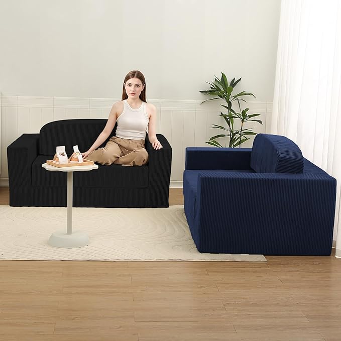 MeMoreCool Transform Your Space – 2-in-1 Corduroy Loveseat & Sleeper, Boneless High-Density Foam Floor Sofa with Removable Washable Cover, Fold-Out Couch for Apartments & Guest Stays