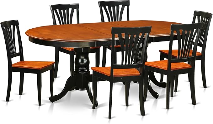 East West Furniture PLAV7-BCH-W 7 Piece Dining Room Furniture Set Consist of an Oval Kitchen Table with Butterfly Leaf and 6 Dining Chairs, 42x78 Inch, Black & Cherry