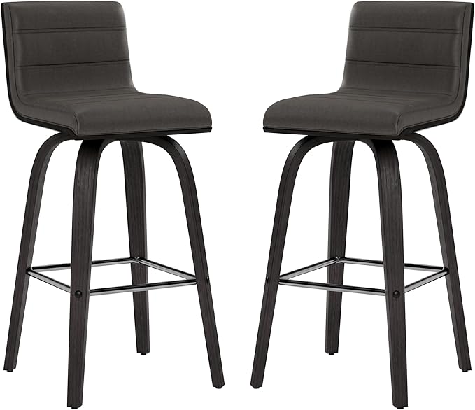 Armen Living Vienna 26" Swivel Counter Stool in Black Wood Finish with Gray Faux Leather - Set of 4