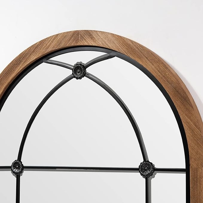 blue page Arched Mirror, Farmhouse Wall Decor Accent, Rustic Wood Framed Mirror Like Window for Bathroom, Bedroom, Entryway, or Living Room