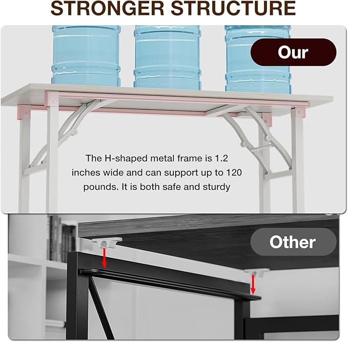 TEMI Long Computer Desk Folding Table - 55.1" Foldable Office Desk, No Assembly, Perfect Writing Table for Bedroom or Apartment, Portable Large Desk or Study Table with Compact Design, White Ash