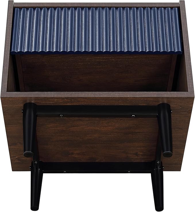 Manhattan Comfort Duane Modern Ribbed Nightstand, Bedside Table with Full Extension Drawer and Open Shelf, Industrial Chic Living Room and Bedroom Furniture, Navy Blue