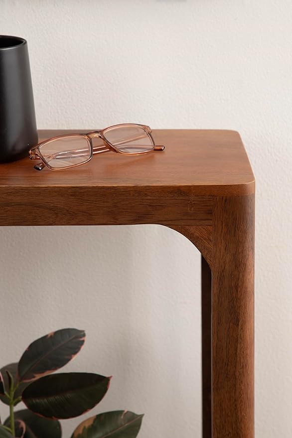 Kate and Laurel Dahl Modern Slatted Wooden Slim Side Table