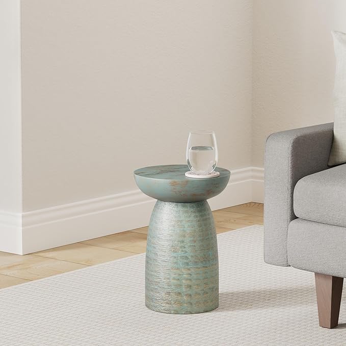 SIMPLIHOME Boyd 13-inch Wide Solid Mango End Table in Teal Wash, Contemporary-Style Accent Table for Living Room, Bedroom, or Family Room, Assembled