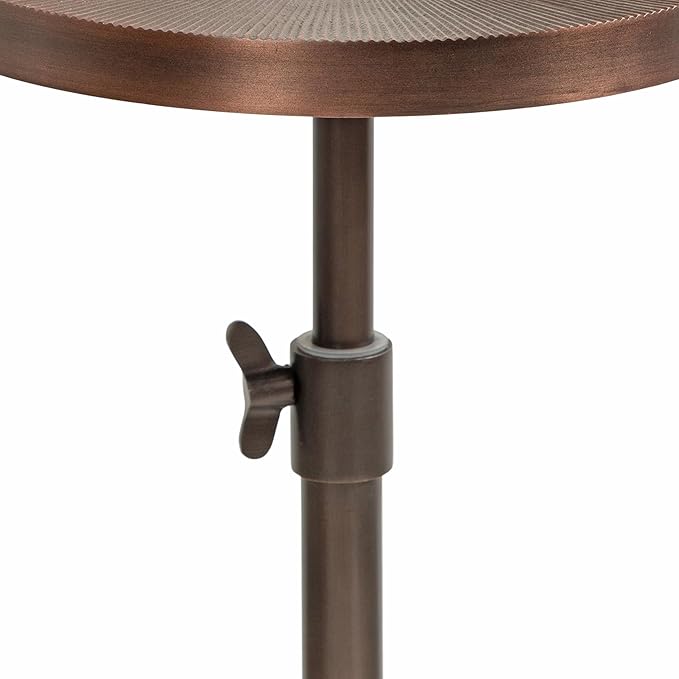 Kate and Laurel Engles Traditional Adjustable-Height Pedestal Drink Table; 10 x 10 x 30; Bronze; Vintage Round Indoor Metal Plant Stand with Embossed Sunburst Pattern