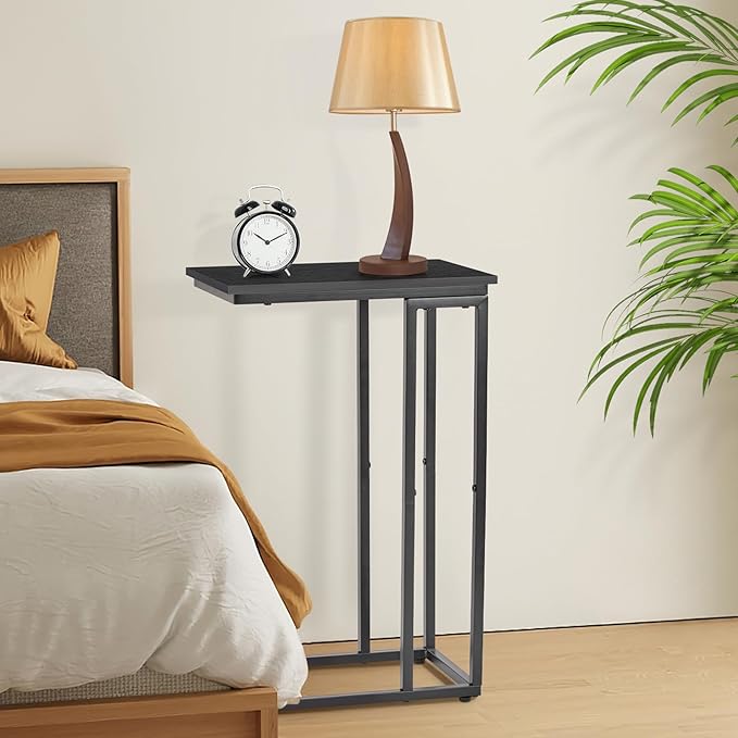 C-Shaped End Table, for Living Room, Bedroom, Small Spaces, TV Tray Couch Side Tables Laptop Table, Black