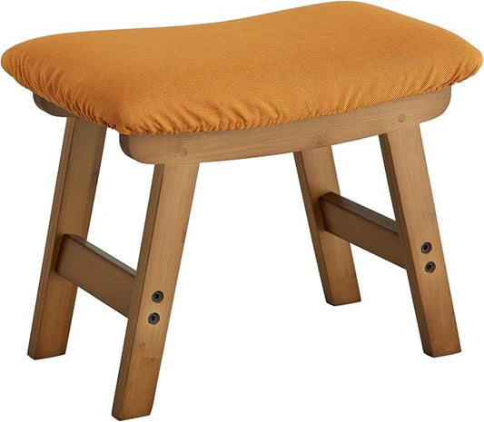 Foot Stool Ottoman Foot Rest Under Desk,Small Stool for Living Room, Bedroom and Kitchen (Brown Legs - Orange Stool Surface)