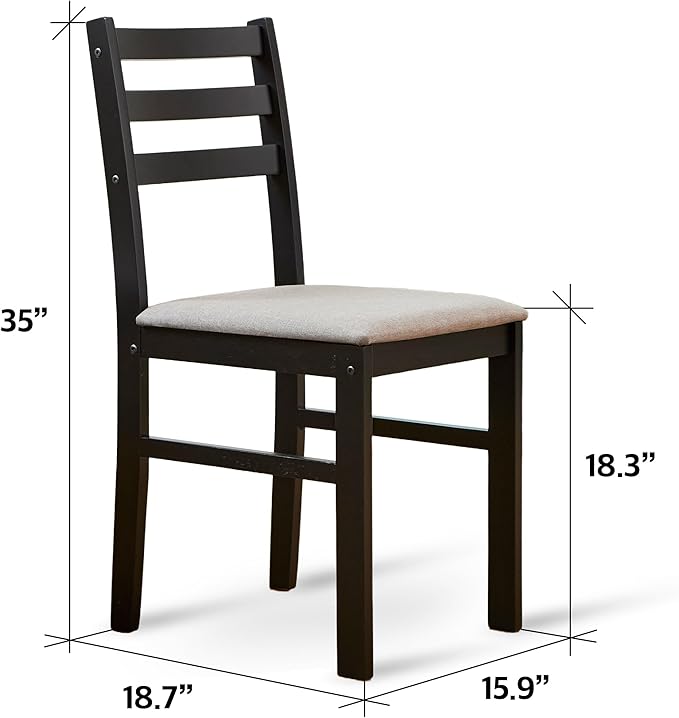 Livinia Seattle Modern Farmhouse Kitchen Dining Room Chair Set of 2, Solid Wood Fabric Upholstered Cushion Seat Wood Ladder Back Chairs (Black)