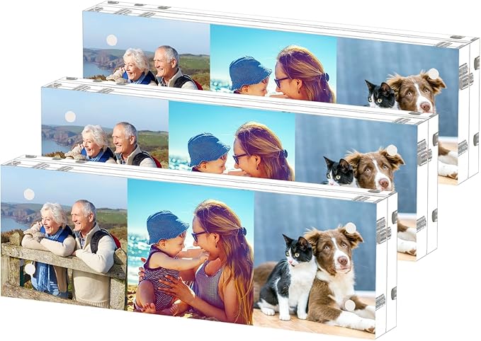 HELPLEX Acrylic Frame, 3 Pack 2x6 Acrylic Picture Frames, 20mm Thicker Frameless Clear Frame Double Sided Magnetic Frame, Free Standing Desktop Display Stand Acrylic Frames, 2x6(3 PACK)