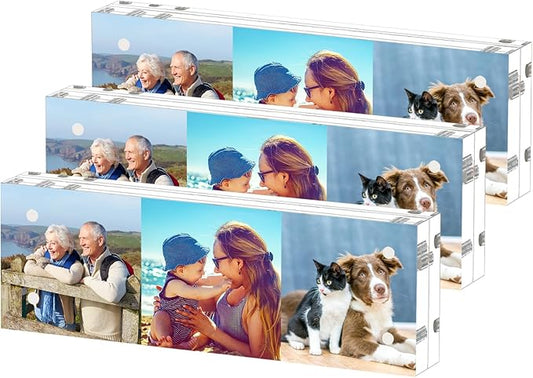 HELPLEX Acrylic Frame, 3 Pack 2x6 Acrylic Picture Frames, 20mm Thicker Frameless Clear Frame Double Sided Magnetic Frame, Free Standing Desktop Display Stand Acrylic Frames, 2x6(3 PACK)