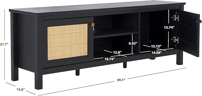 SAFAVIEH Evane TV Stand for up to 65" Flatscreen – Black & Natural, 2 Doors with Interior Storage, 2 Open Shelves, Entertainment Media Console (MED9629B)