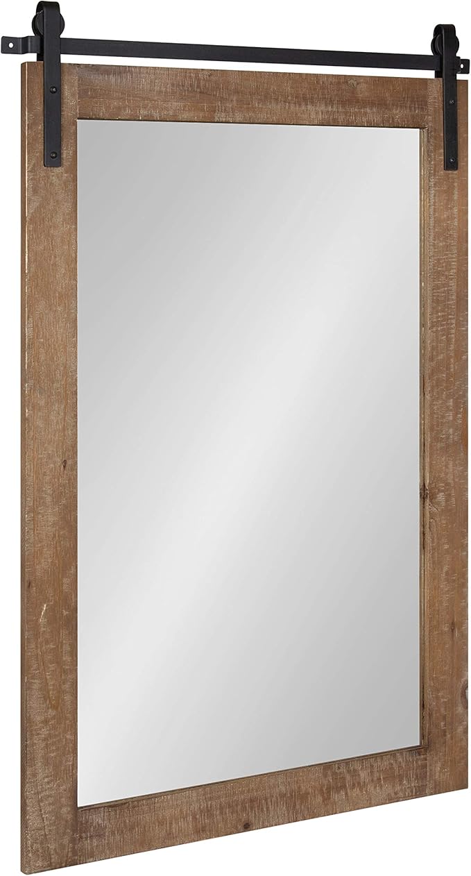 Kate and Laurel Cates Farmhouse Wood Framed Wall Mirror, 24 x 38, Rustic Brown, Barn Door-Inspired Rustic Mirrors for Wall
