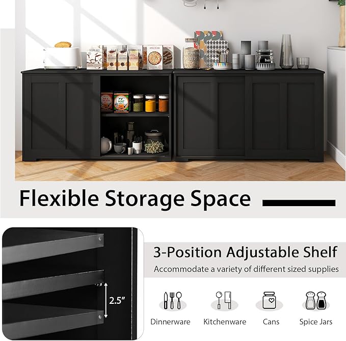 Costzon Sideboard Buffet Cabinet of 2, Wooden Kitchen Storage Cabinet with Adjustable Shelf, Sliding Barn Door, Accent Coffee Bar Cabinet Console Table for Living Room, Dining Room, Hallway