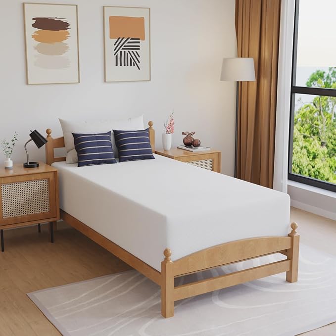 FDW | 14 Inch Twin Mattress | Medium Firm | Gel Memory Foam Mattress | White | Bed in a Box, CertiPUR-US Certified | Pressure Relief, Cooling Ventilated Foam | Washable Removable Cover