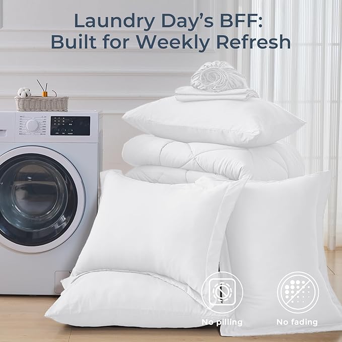 HEVUMYI King Comforter Set - 7-Piece All Season Bed in a Bag King, Ultra Soft Bedding Set with Comforter, Flat Sheet, Fitted Sheet, Pillowcases, Pillow Shams, White