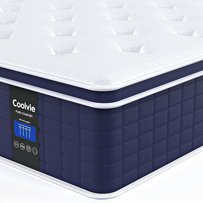Coolvie 14 Inch California King Mattress, Hybrid Cal King Mattresses in a Box, Medium Firm Feel, 4 Layer Premium Foam with Pocket Springs with Fiberglass Free, Best Mattress in a Box