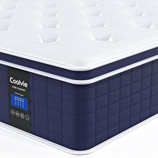Coolvie 14 Inch California King Mattress, Hybrid Cal King Mattresses in a Box, Medium Firm Feel, 4 Layer Premium Foam with Pocket Springs with Fiberglass Free, Best Mattress in a Box