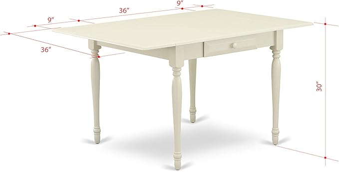 East West Furniture MZGR5-LWH-W 5 Piece Dining Set Includes a Rectangle Dining Room Table with Dropleaf and 4 Kitchen Chairs, 36x54 Inch, Linen White