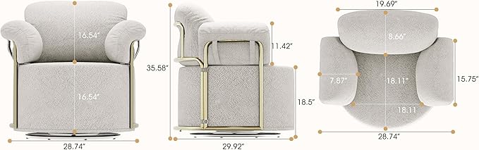 KEIKI Modern Comfy Swivel Accent Reading Chair, 360°Round Upholstered Barrel Armchair Single Club Lounge Sofa Chairs for Living Room,Bedroom, Office,Beige