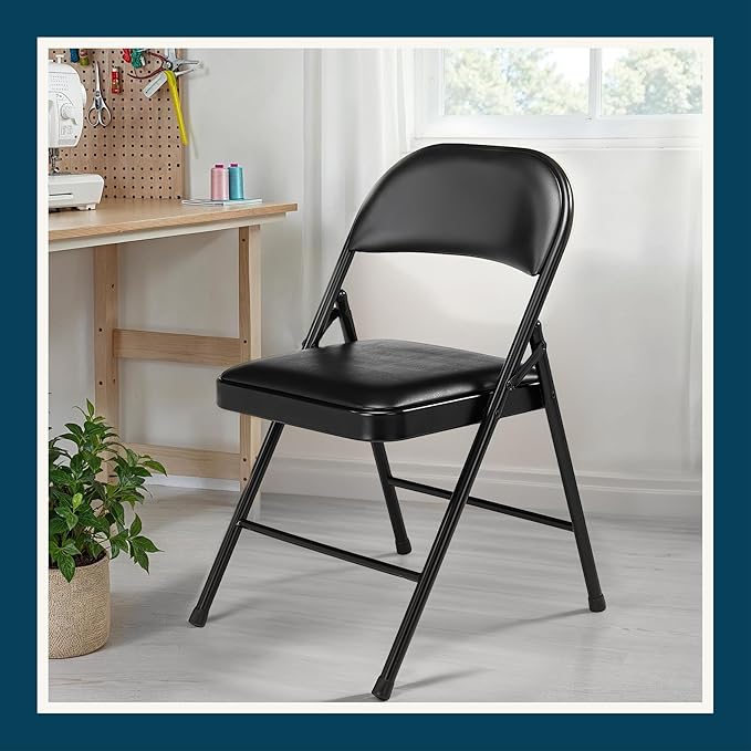 OEF Furnishings OEF950 Series Vinyl Padded Steel Folding Chairs (4-Pack, Black)