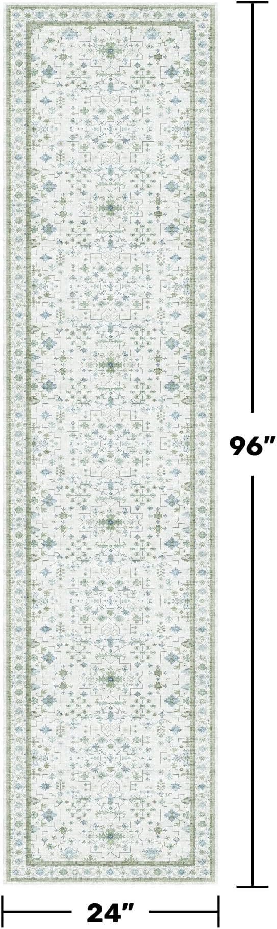 Oushak 2x8 Hallway Runner Rug - Vintage Turkish Floral, Washable Low Pile Non Slip 8ft Long Runners for Kitchen, Hall Way - Cream Blue and Green
