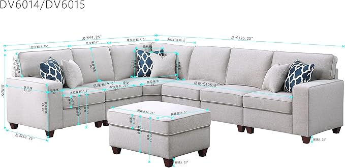 Leio Sectional Modular Sofa with Ottoman for Living Room, Apartment, Bedroom, Office, Dorm
