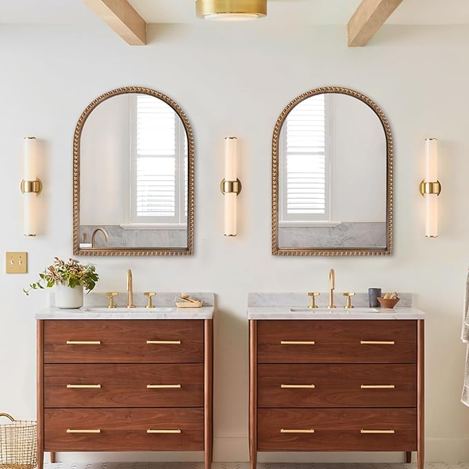 ironsmithn Gold Arched Mirror, 20"x30" Beaded Frame Arch Mirrors, Marlowe Decorative Accent Mirrors for Bathroom Fireplace Bedroom Living Room, Entryway, Antique Gold