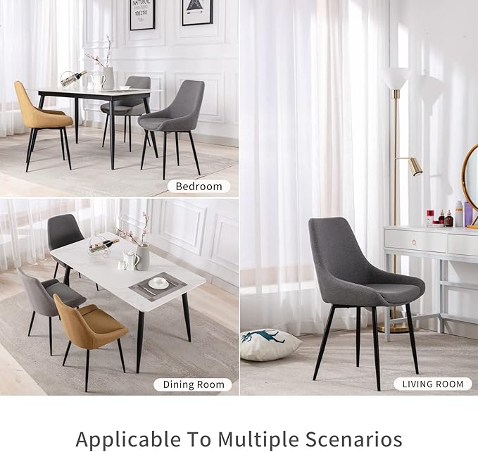 Modern Dining Chairs Set of 2, Shell Upholstered Chair with Metal Legs for Dining Living Room Kitchen (Light Grey)…
