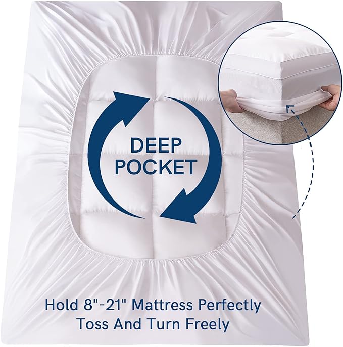 ELEMUSE Full XL Mattress Topper for Back Pain, Extra Thick Mattress Pad Cover, Plush Soft Pillowtop with Elastic Deep Pocket, Overfilled Down Alternative Filling