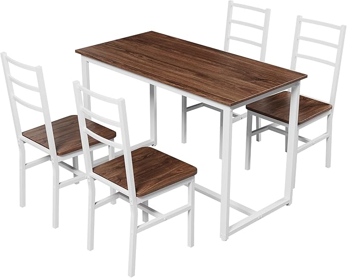 Ball & Cast Dining Table Set with Long Table and 4 Chairs,5-Piece Living Room Furniture W/ 47" Rectangle Kitchen Table,Living Room Furniture W/Backrest Chair,for Small Space,Brown+White