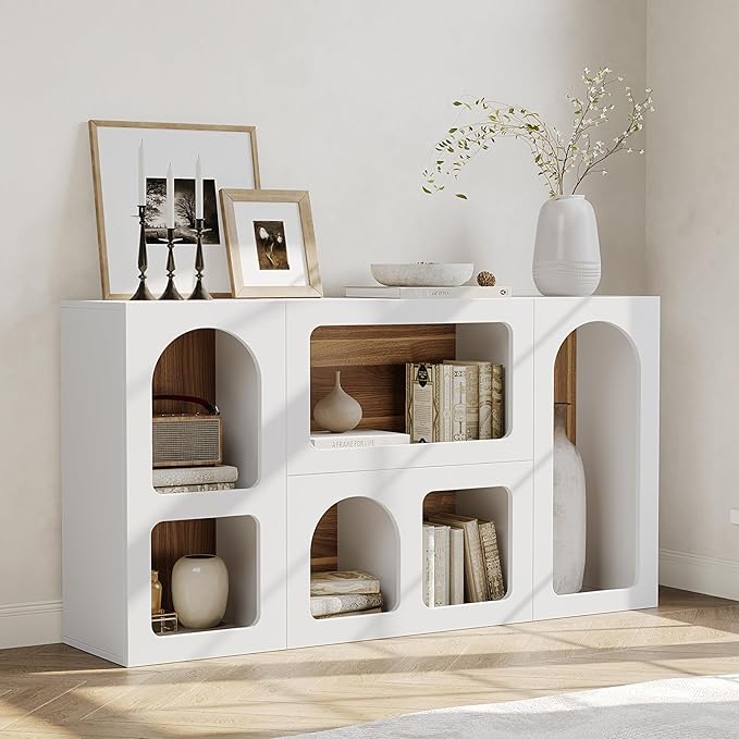 LITTLE TREE 59-Inch Modern Console Table, Wooden Rectangular Sofa Table Behind The Couch, Narrow Entryway Furniture with Storage for Living Room, Entrance, Hallway, White