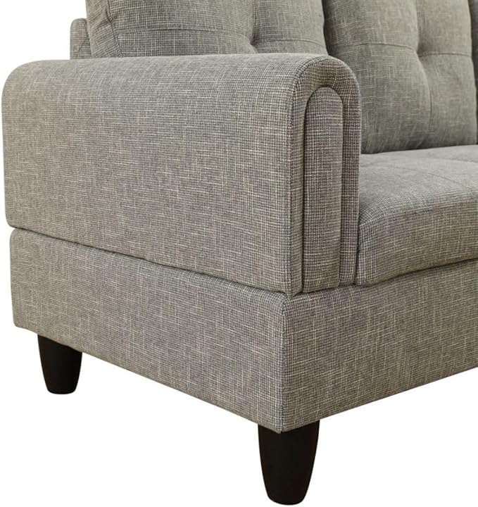 Grey-2 L-Shaped 3-Piece Linen Sofa with Storage Ottoman Set, Sectional Couch Sofa Set for Living Room, Office, Small Space