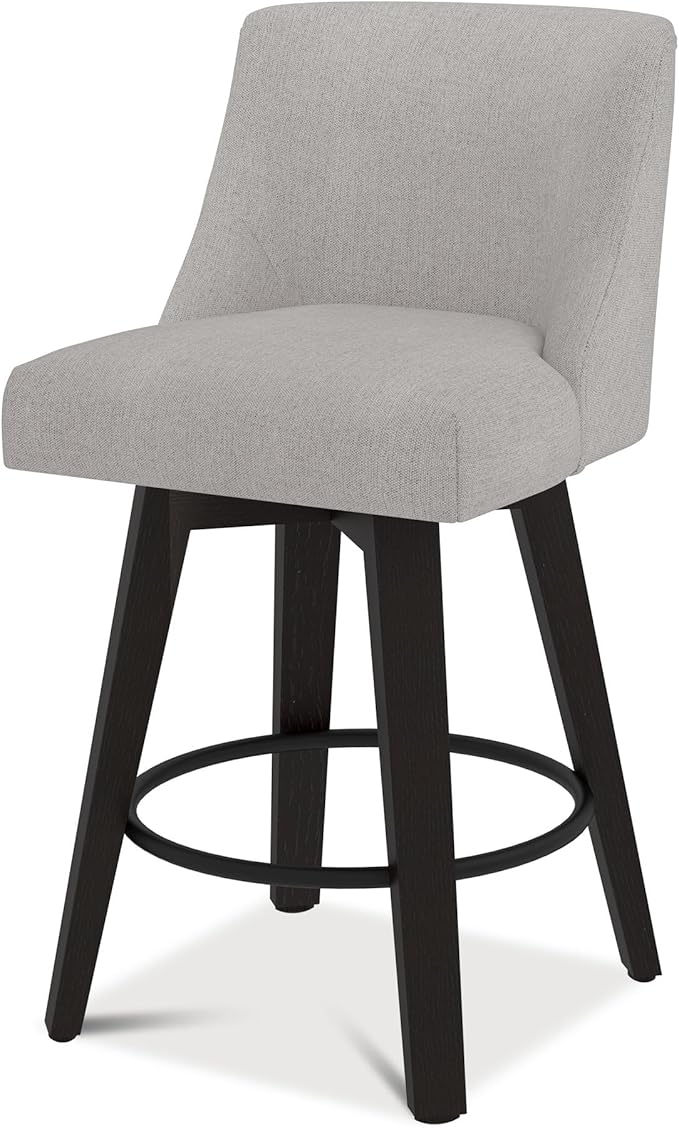 Counter Height Bar Stools Set of 2, 360°Swivel Upholstered Barstools with Back and Solid Wood Legs, 26" H Seat Height, Fabric in Fog Grey