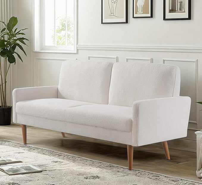 Kent Velvet Sofa, European Style with Sleek Design, Modern & Vintage Flair, Upholstered 3 Seater Couch, Chic Living Room Furniture Seating for Home, Apartment or Office, Ivory