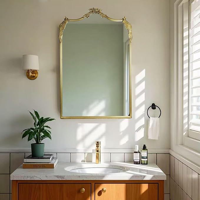 European Retro Mirror, Wall Mirror, Traditional Retro Baroque Mirror, Traditional Gorgeous Arched Wall Mirror，Can be Used for Decoration