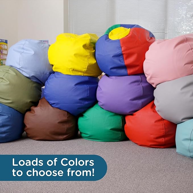 Children's Factory 26" Round Bean Bag, Bean Bag Chair with Water-Resistant Cover for Kids, Flexible Seating for Classroom Elementary, Easy to Clean, Blue