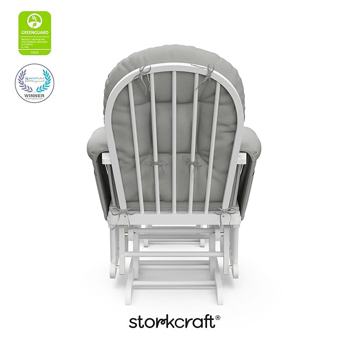 Storkcraft Premium Hoop Glider & Ottoman (White/Light Gray) — GREENGUARD Gold Certified Nursery Glider, Solid Wood Craftsmanship, Smooth-Gliding Nursery Chair and Ottoman, Award-Winning