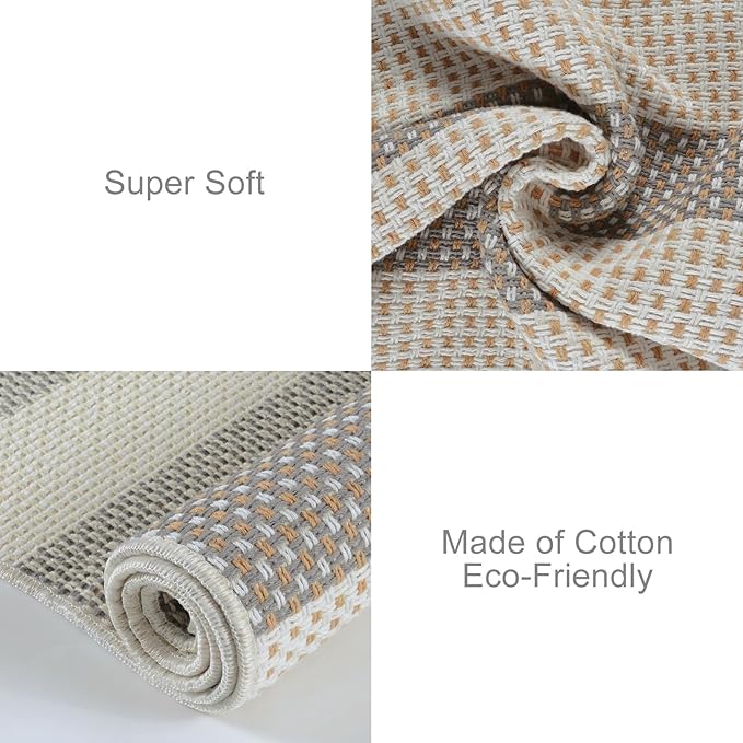 OJIA Outdoor Rug 5'x7' Striped Patio Rug Washable Indoor Outdoor Carpet Cotton Woven Outside Farmhouse Enrtyway Rug Large Area Rugs for Living Room Bedroom Backyard (Gray/White/Tan)
