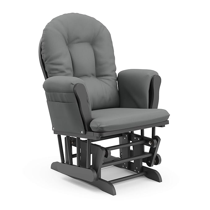 Storkcraft Premium Hoop Glider & Ottoman (Gray/Gray) — GREENGUARD Gold Certified Nursery Glider, Solid Wood Craftsmanship, Smooth-Gliding Nursery Chair and Ottoman, Award-Winning