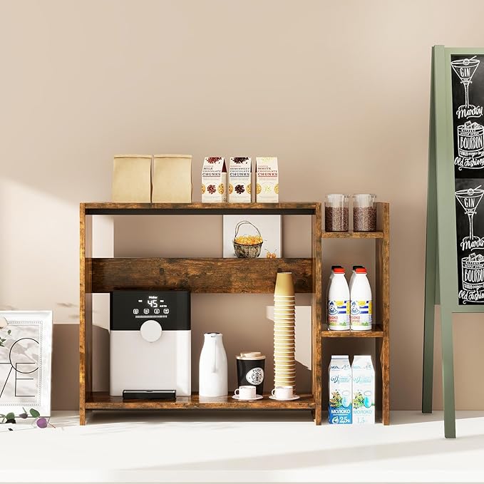 IBUYKE Desktop Bookshelf,36.8" Desktop Organizer Shelf,Wood Desk Hutch for Computer Monitor,Display Shelf for Office Home Dormitory,Brown TMZ008H