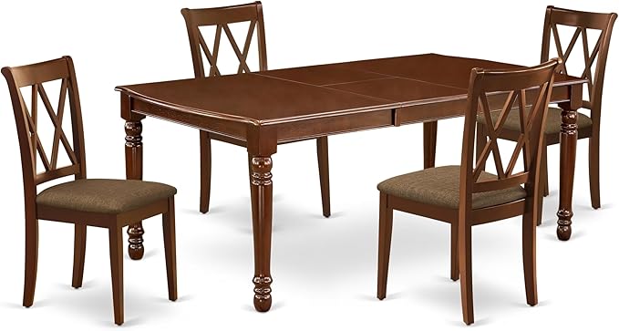 East West Furniture DOCL5-MAH-C 5 Piece Modern Dining Table Set Includes a Rectangle Wooden Table with Butterfly Leaf and 4 Linen Fabric Dining Room Chairs, 42x78 Inch, Mahogany