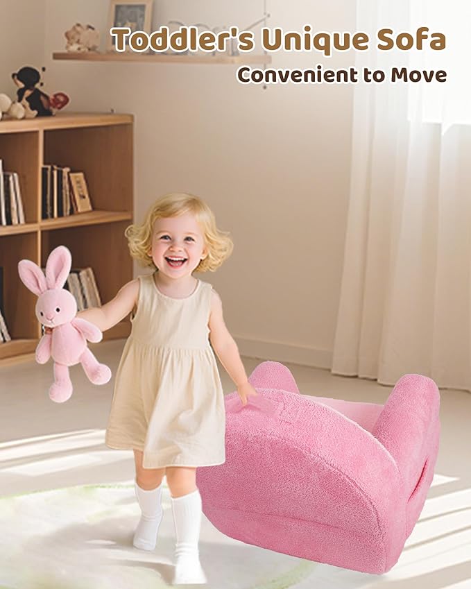 Toddler Chair, Comfy Foam Kids Couch with Soft Velvet Cover, Toddler Couch for Gaming and Studying, Kids Sofa That Fits Nicely with Any Modern Decor, Pink