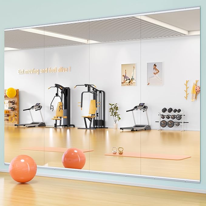 Hasipu Home Gym Mirror 95" L x 39" W - 2PCS Large Full Body Mirror for Yoga, Wall-Mounted Mirrors for Fitness, Garage, Dance Studio, 0.16in Tempered Glass Frameless