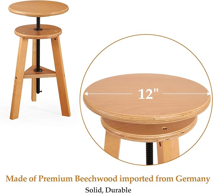 VISWIN Adjustable Drafting Stool for Artists & Adults, 19"-26" Height Solid Beech Wood Art Stool for Studio, Swivel Drafting Chair for Drawing, Home Use, Office, Kitchen