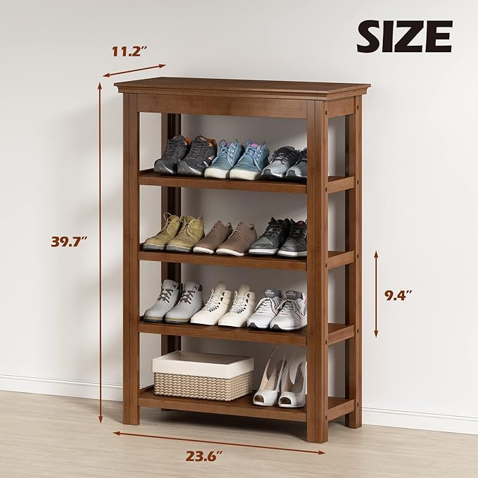 Bamworld Shoe Rack for Front Door Entrance Bamboo Shoe Organizer Free Standing Shoe Cabinet Narrow Shoe Storage Shelf for Entryway, Closet and Doorway Brown, 23.6"